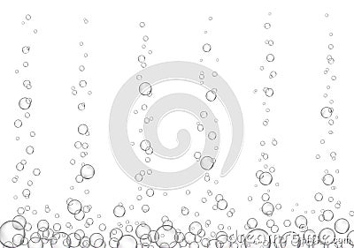 Vector fizzy drink stream isolated on white background. Underwater oxygen fizzing bubbles texture. Vector Illustration